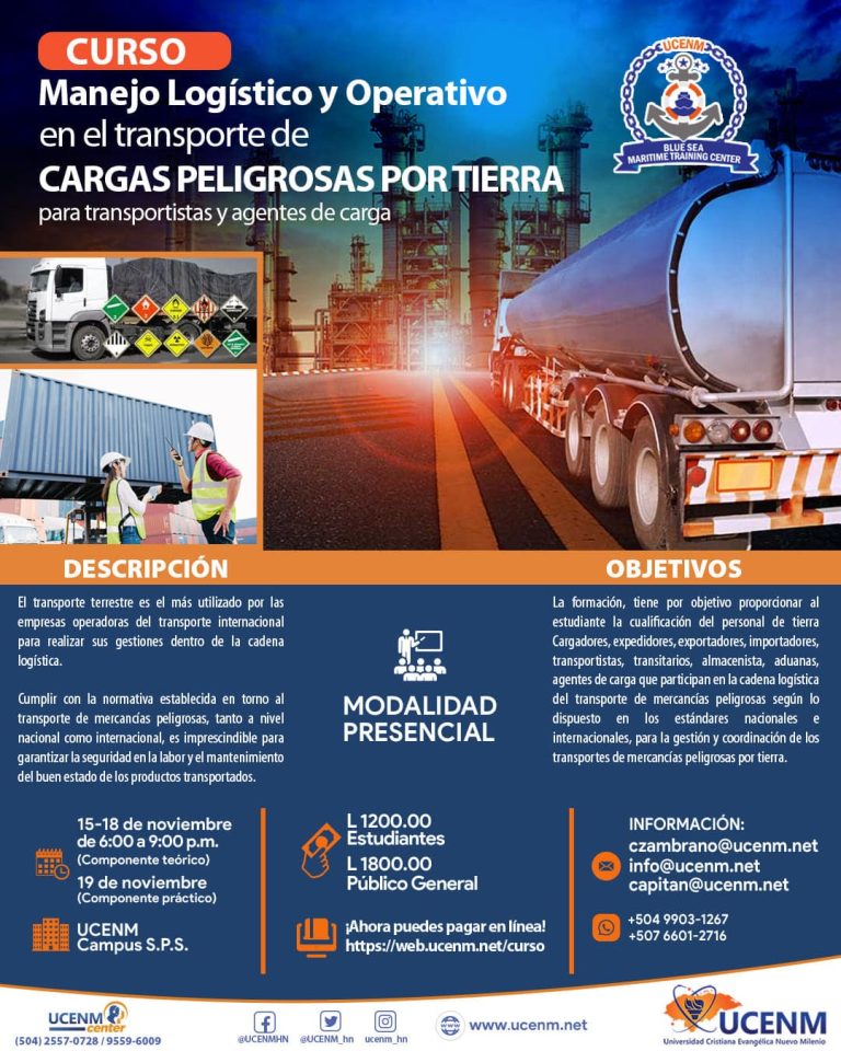 Manejo logistico y operativo en el transporte de cargas peligrosas por tierra para transportistas y agentes de carga